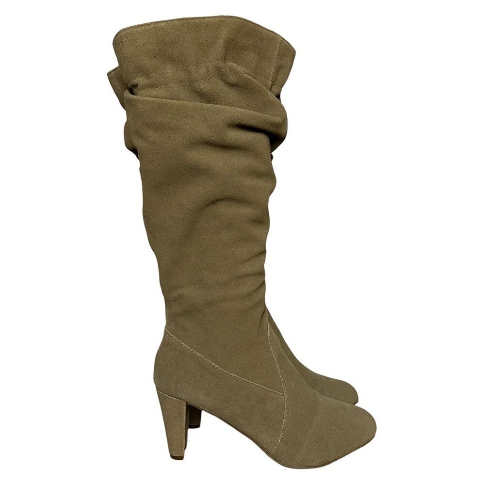 Hot in Hollywood Taupe Leather Slouch Knee High Boots 11W Boho Y2K Wide Chic Mid